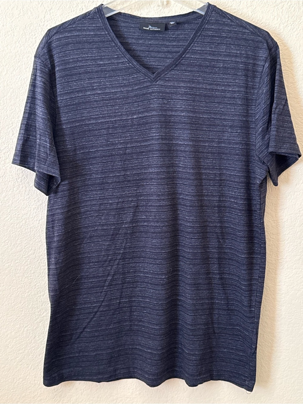 Marc Anthony Men's Blue Striped V-Neck Short Sleeve T-Shirt Size L